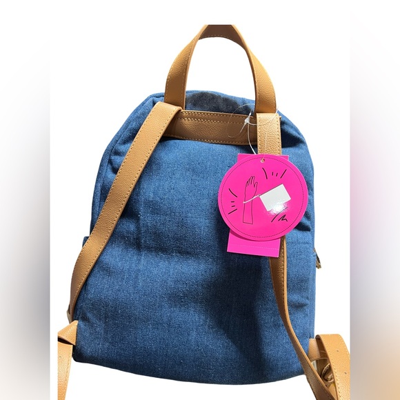 Betsy Johnson NWT Denim Blue Quilted Backpack with Small  Brown Purse (P034) - Picture 7 of 16